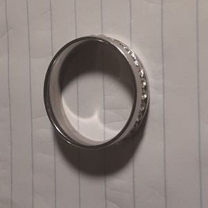 Stainless Steel Silver w/Diamonds Wedding Band